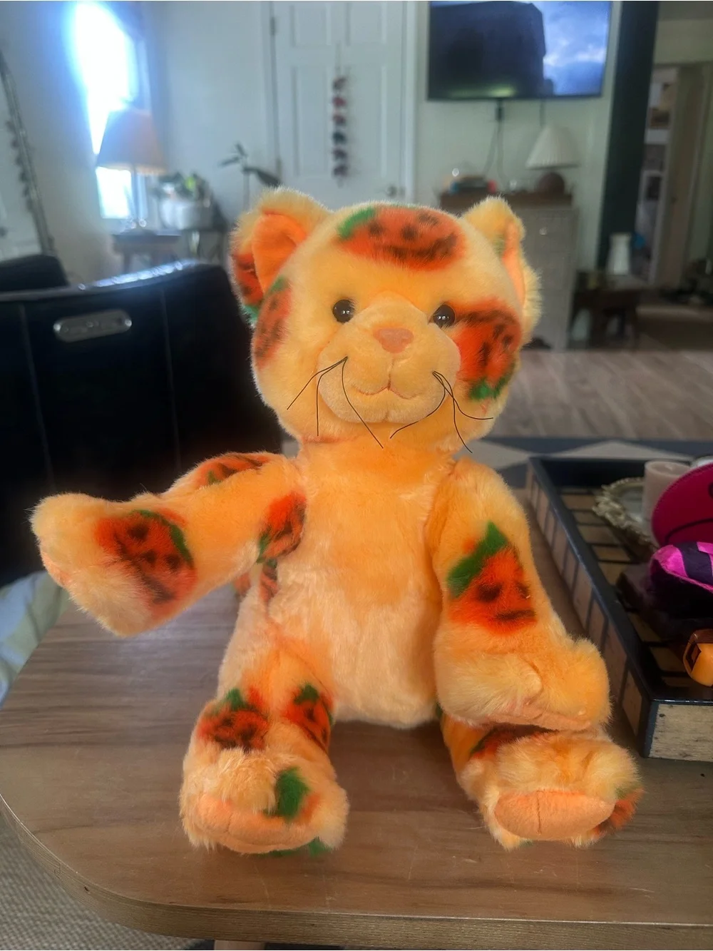 Build-A-Bear Jack O Lantern Orange pumpkin print cat 12”plush rare 2008